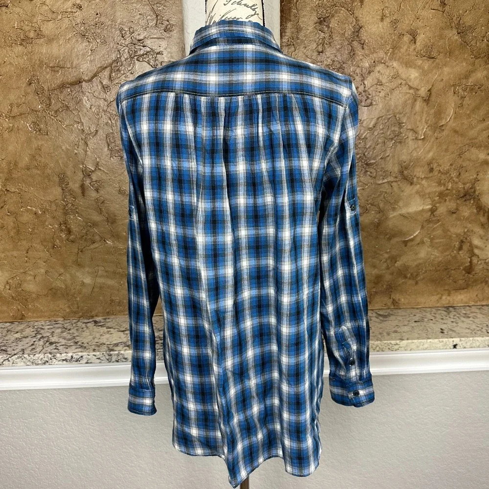 Vintage Denim & Supply‎ Ralph Lauren Shirt Womens Medium Button Front Plaid Blue